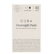 Cora Organic Cotton Topsheet Period Pads, Sanitary Napkin, Overnight, 42 Ct.