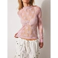 thumbnail image 3 of Women Mesh See-Through Mock Neck Lace Shirts Spring Fall Slim Fit Tops Streetwear, 3 of 7