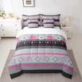 thumbnail image 2 of Feelyou Grey Pink Aztec Bedding Comforter Set 7 Pieces, Boho Rustic Triangle Full Bedding Set, Western Old Fashion Reversible Fitted Sheet Flat Sheet, Super Cozy Room Decor, 2 of 8