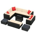 thumbnail image 2 of Devoko Exclusive 13 Pieces Fire Pit Seating, Outdoor Sectional Rattan Sofa Set with 50000 BTU Propane Fire Pit Table, Beige, 2 of 6