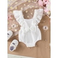 thumbnail image 3 of Musuos Infant Baby Girl Summer Romper 3 6 12 18Months Solid Color Flower Flying Sleeve Scoop Neck Bow Jumpsuit, 3 of 10