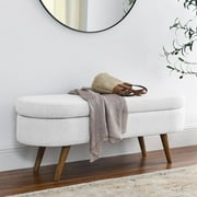 Linen Upholstered Tufted Bench, Storage Ottoman with Padded Seat, Storage Bench with Solid Wood Leg,Coffee Table, Footrest, Large Chest for Entryway, Bedroom, Living Room, Holds up to 660 lb, White