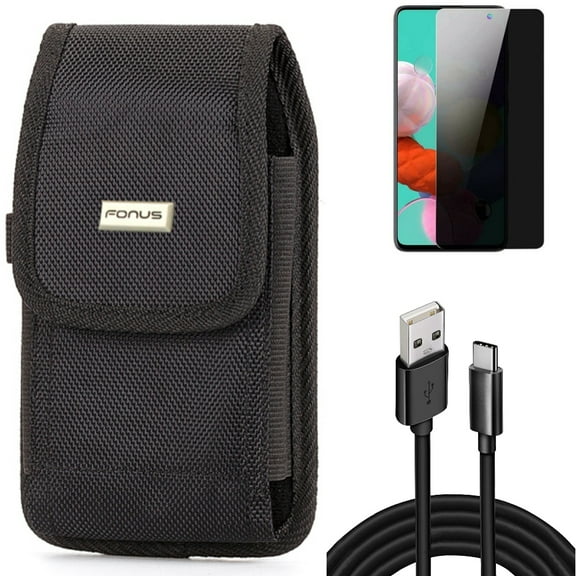 Case Belt Clip & Privacy Screen Protector & 10ft USB Cable for Samsung Galaxy S20 Fan Edition - Rugged Holster   Tempered Glass Anti-Spy   Type-C Charger Cord Combo