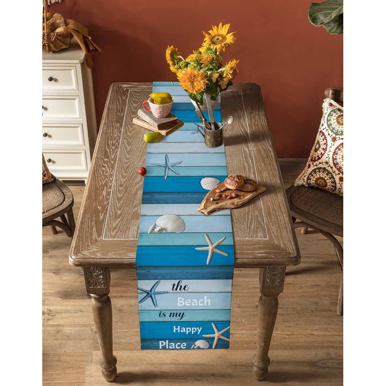 Table Runner Dresser Scarf 13 x 90 Inch Beach Themed The Beach Is My Happy Place Plaque Ombre Table Runners Non-Slip Heat Kitchen Dining Table Decor for Indoor Outdoor Home Party Decoration - Table Runner Dresser Scarf 13 x 90 Inch Beach Themed The Beach Is My Happy Place Plaque Ombre Table Runners Non-Slip Heat Kitchen Dining Table Decor for Indoor Outdoor Home Party Decoration -