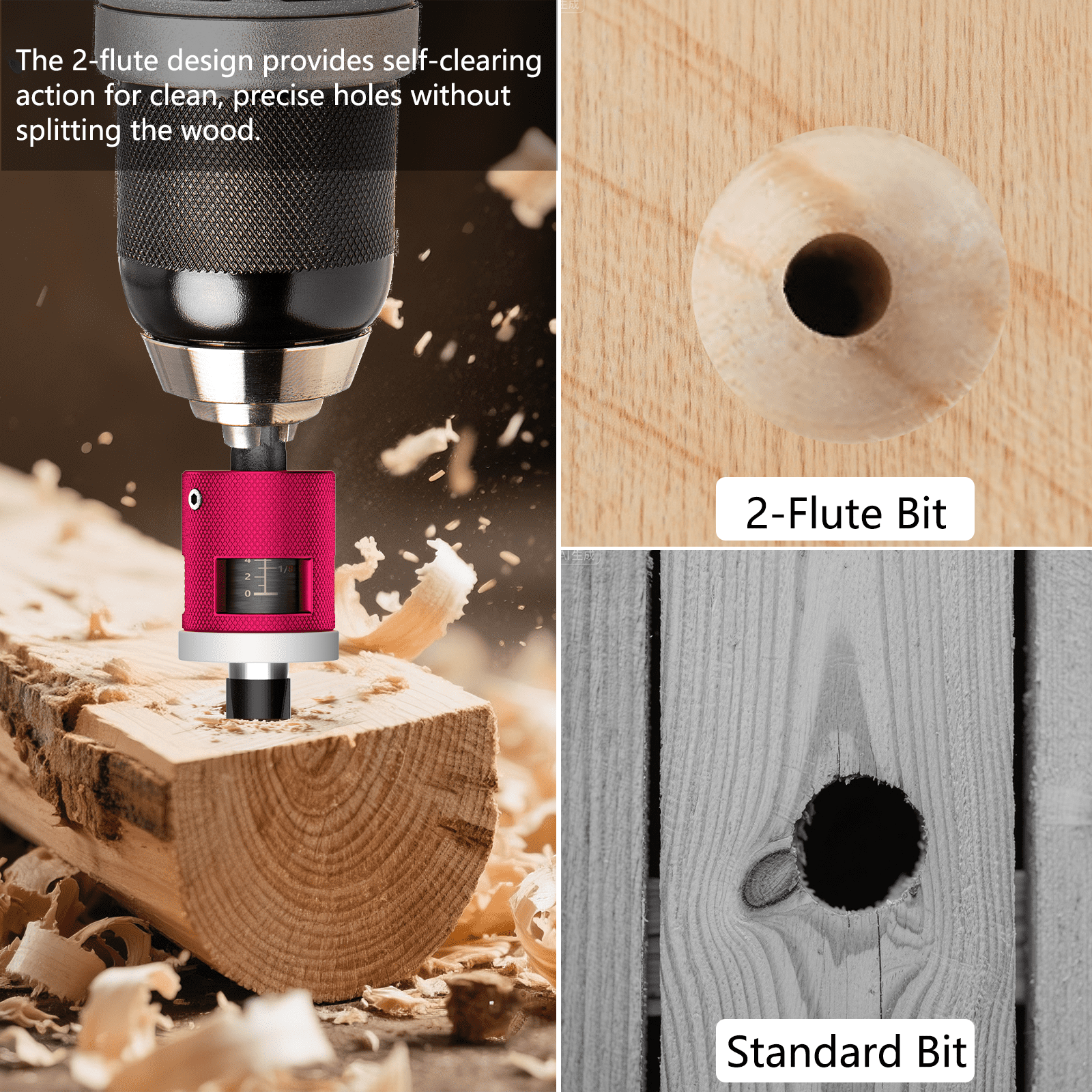 5Pcs Countersink Drill Bit Set with Adjustable Depth Stop, 1/4" Hex Shank Quick Change Drilling Tool Kit, 82° Woodworking Chamfer Bits for Wood, Plywood, MDF, Plastic