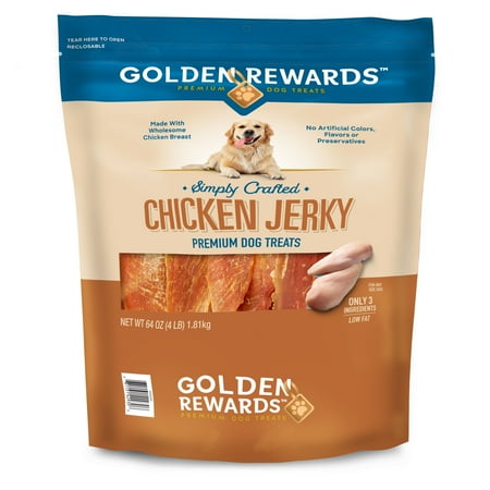 Golden Rewards Chicken Flavor Premium Dry Jerky Treats for All Dogs 64 oz
