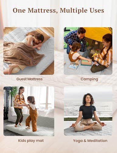 Zonli Japanese Floor Mattress Futon, Foldable Tatami Mat with Cotton Cover, Full 75"x54", Grey