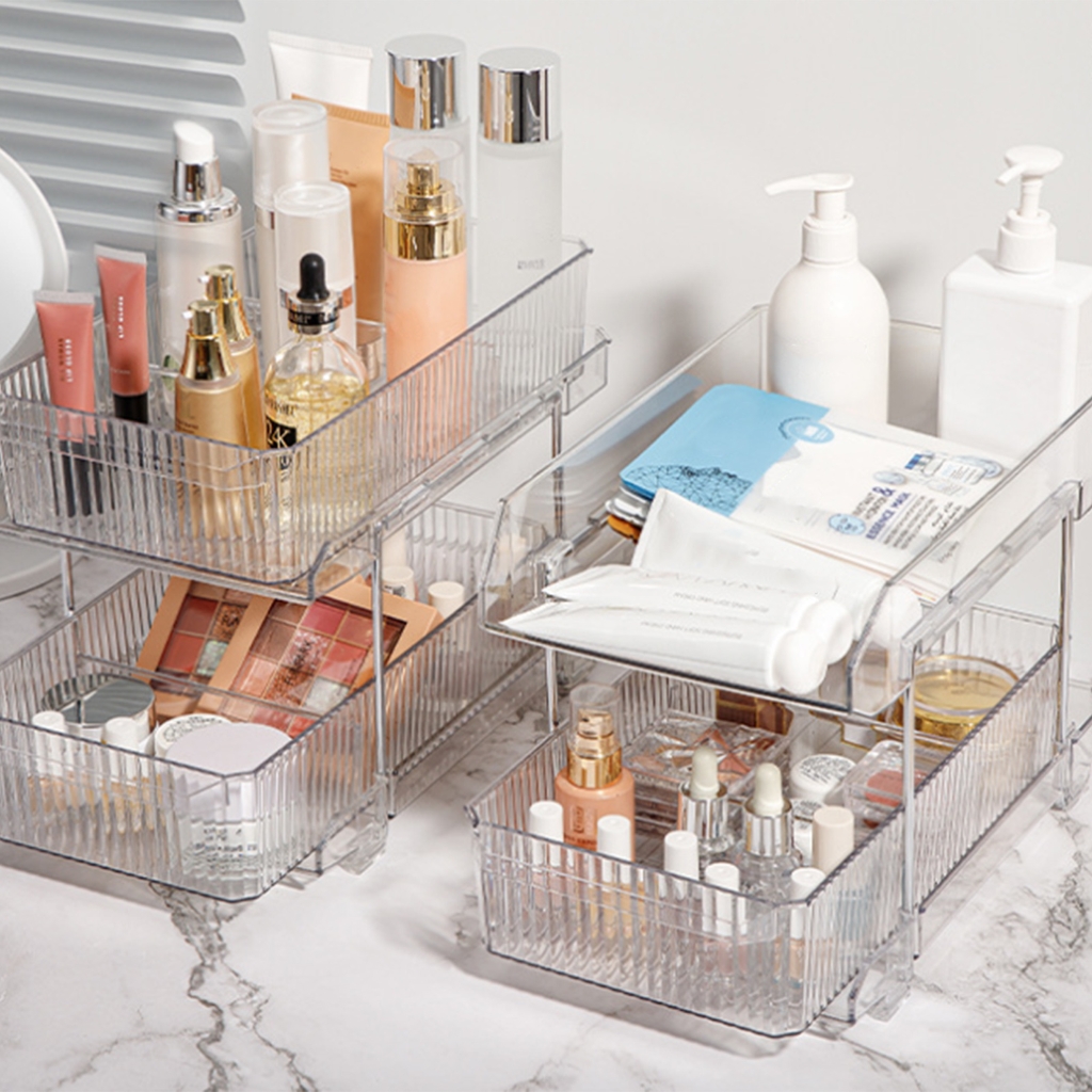 Compact Vertical Storage Rack Acrylic Under Sink Organizers With Dividers