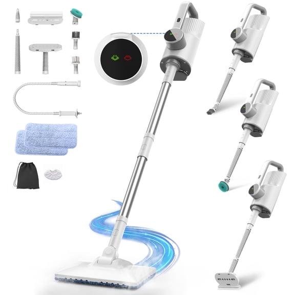 ORFELD Multi-purpose Steam Mop with Steam Display Screen,Detachable Handheld Steam Cleaner, Quick 10s Heat, 400ml and 2-Level Steamer for Cleaning Floor, Carpet,Kitchen,Car,Toys(White)