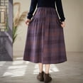 thumbnail image 6 of Women's Wool Skirt Vintage Plaid Skirt Fashion Elegant Elastic High Waist Knee-Length Pleated Midi Skirt with Pocket, 6 of 6