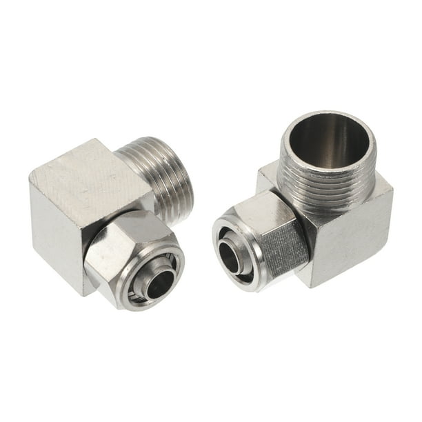 Accesorios de aire de conexión rápida Unique Bargains 10mm / 3/8" codo de 90 grados de línea de aire de cobre niquelado 16mm / 3/8"BSPT 2 piezas tono plateado