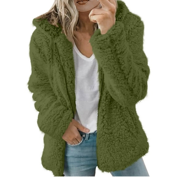 Admvng Winter Coats for Women Casual Solid Long Sleeve Zipper Hooded Warm Long Sleeve Fuzzy Fleece Zip Up Casual Outerwear Long Winter Coats for Women S-2XL