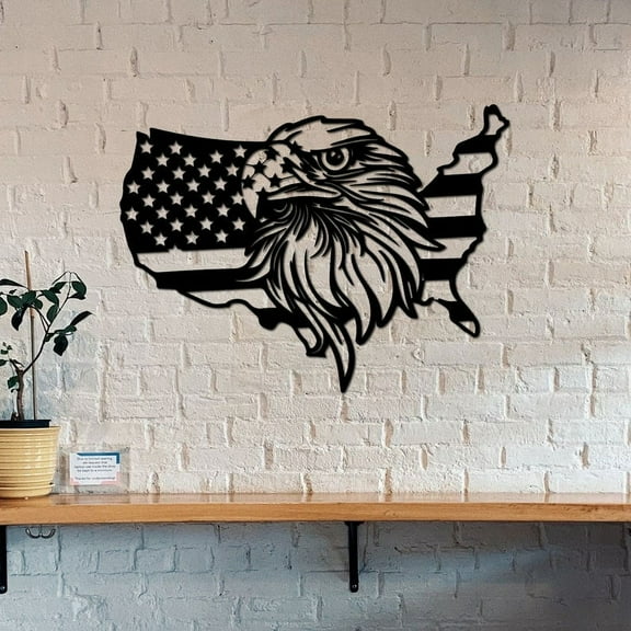 Handmadetneonsign US Flag Eagle Metal Wall Art Light, Eagle Head Metal Sign Wall Decor, Independence Day Metal Decor