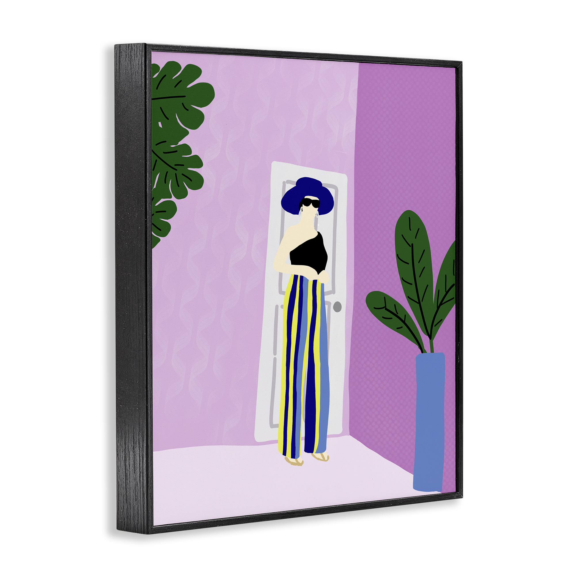 Stupell Industries Trendy Girl on Purple Novelty Painting Black Framed Art Print Wall Art, 11 x 14