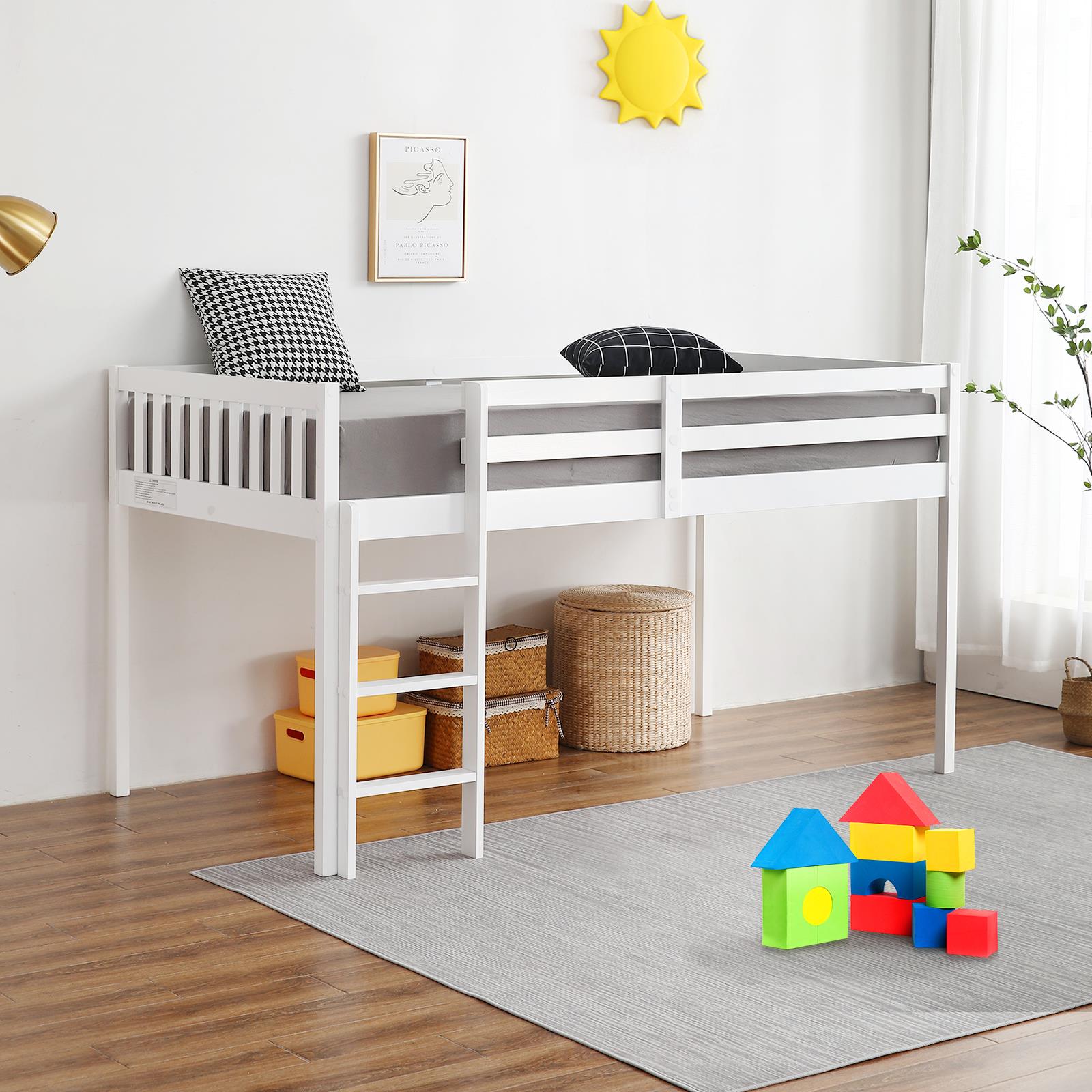 Buy Zimtown Twin Size Loft Bed with Stairs Wood Low Sturdy Loft Bed for