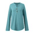 thumbnail image 3 of MHFRRA Camisa de Manga Larga con Cuello En V y Botones para Mujer, Blusa Informal para Otoño e Invierno, Cómoda, de Tela Suave, Elegante, para Uso Diario. Azul Cielo, 3 of 7