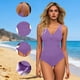 thumbnail image 1 of Trajes de baño para mujer, traje de baño de bikini de tirantes sin espalda de color liso para mujer, conjunto de bikini con bloques de color y hombros descubiertos, trajes de baño para mujer, trajes d, 1 of 8