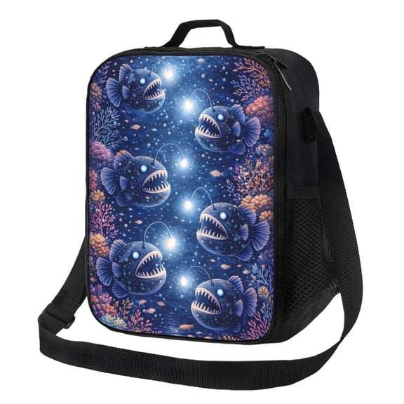 Deep Sea Anglerfish Lunch Bag Insulated Thermal Box with Shoulder Strap & Handle for Work and Picnic