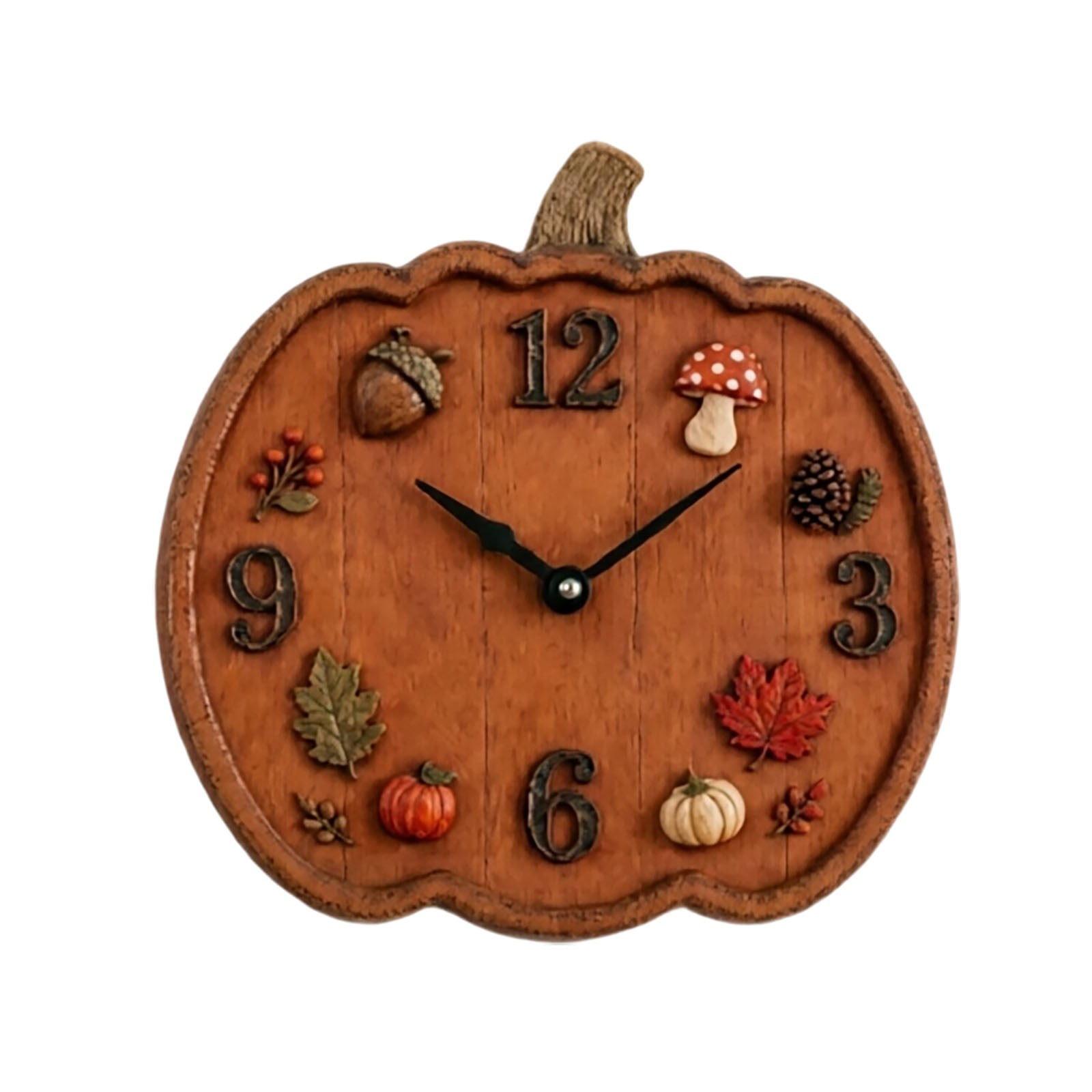 Wooden Pumpkin Wall Clock Silent Battery Operated Farmhouse Hanging Timepiece For Kitchen Living Room DecorOrange-30X32Cm
