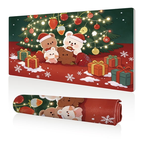 LIVEKEY XXL Gaming Mouse Pad 80x40cm Christmas Bears Design Non Slip Stitched Edges Durable Easy Clean Full Desk Coverage for Office and Gaming Setup
