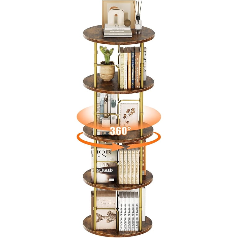 Free Shipping! Flycity Gold 4 Tier Rotating Bookshelf 360° Display