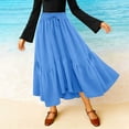 thumbnail image 5 of QATAINLAV Long Skirts for Women Drawstring Elastic High Waist A Line Skirt Summer Boho Flowy Tiered Skirt Beach Clothes Blue L, 5 of 7