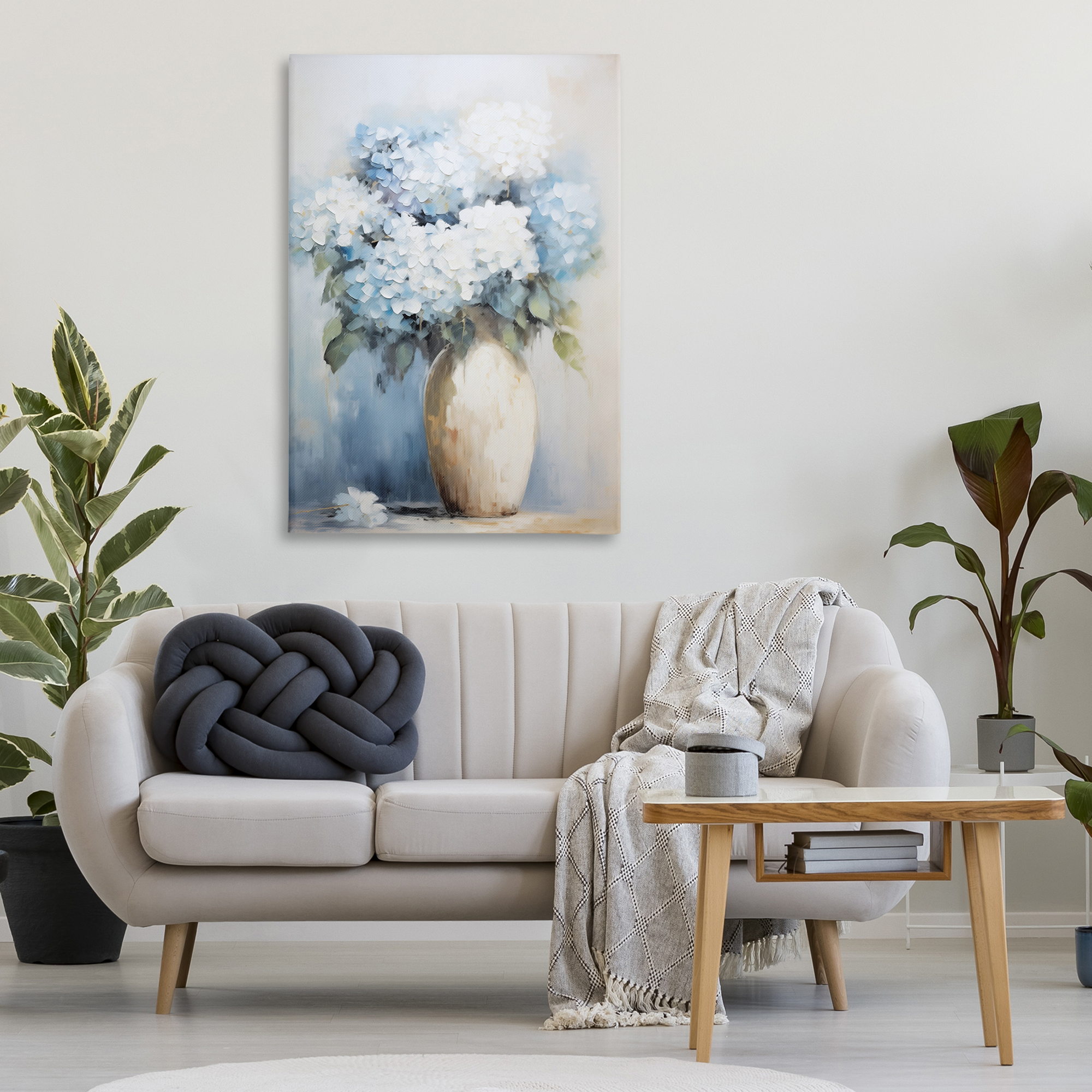 Stupell Industries White & Blue Hydrangeas Botanical & Floral Painting Gallery Wrapped Canvas Art Print Wall Art, 30 x 45