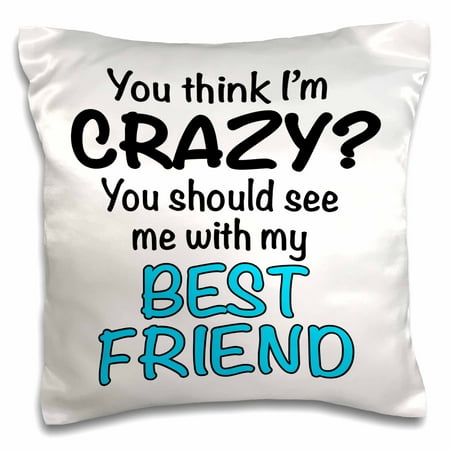 3dRose You think Im crazy you should see me with my best friend, Turquoise, Pillow Case, 16 by