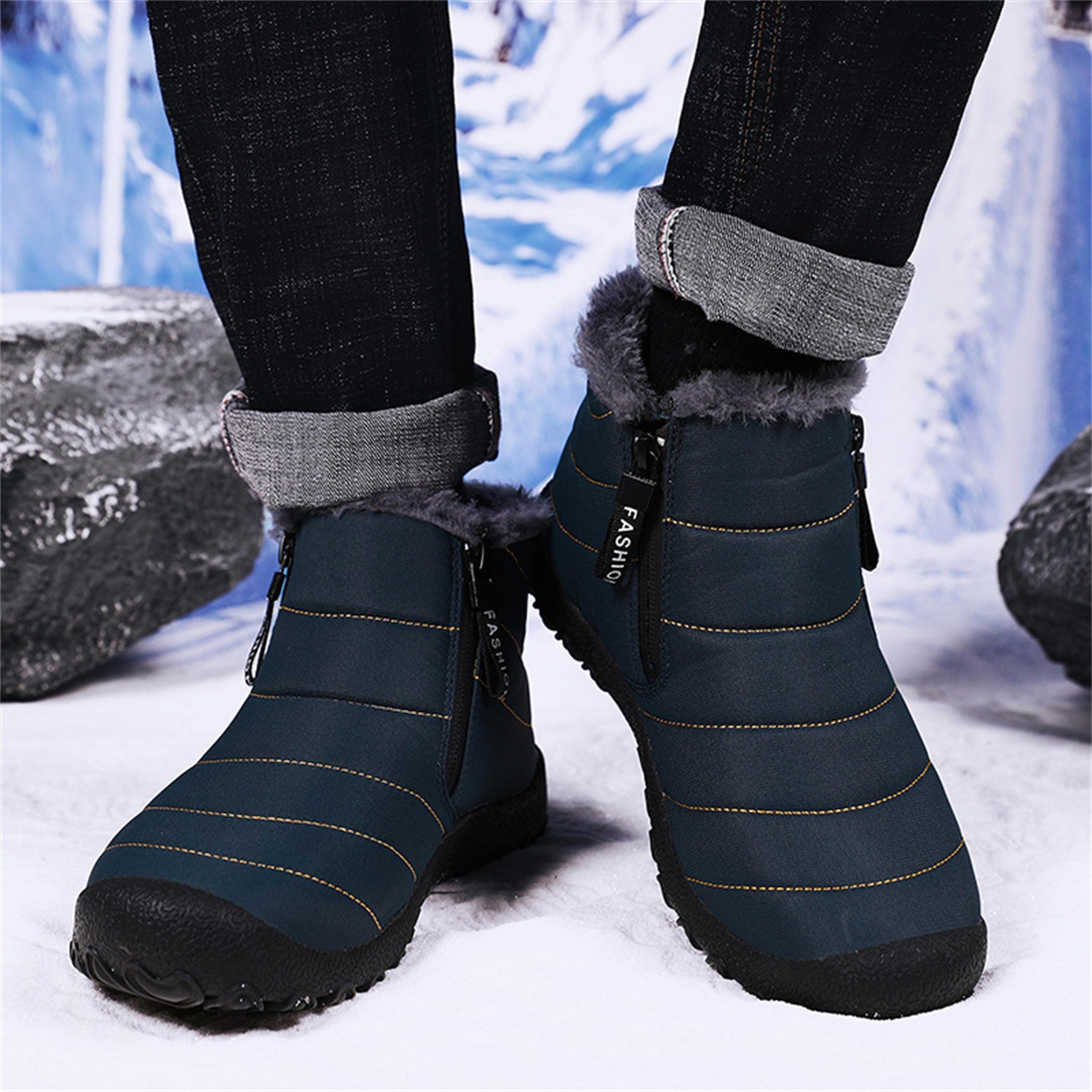 LASUDRAA Mens Barefoot Winter Boots Water-Resistant Slip-Resistant Hiking Snow Shoes Lightweight Warm Ankle-High Boots, Wide Toe Box,Trails & Everyday Wear