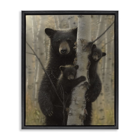 Stupell Industries Mama Bear Behind Tree Black Framed Floater Canvas Wall Art design by Collin Bogle, 21 x 17