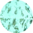 thumbnail image 1 of Ahgly Company Machine Washable Indoor Round Abstract Turquoise Blue Modern Area Rugs, 6' Round, 1 of 4
