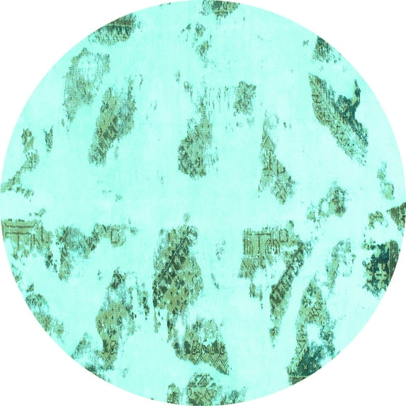 Ahgly Company Machine Washable Indoor Round Abstract Turquoise Blue Modern Area Rugs, 8' Round
