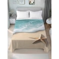 thumbnail image 2 of Twin XL Size Flat Sheet Only, Beach Coastal Soft Brushed Microfiber Bed Sheets, Summer Nautical Starfish Aqua Beige Hotel Quality Breathable Bedding Top Sheet, Easy Care, 66"x102", 2 of 9