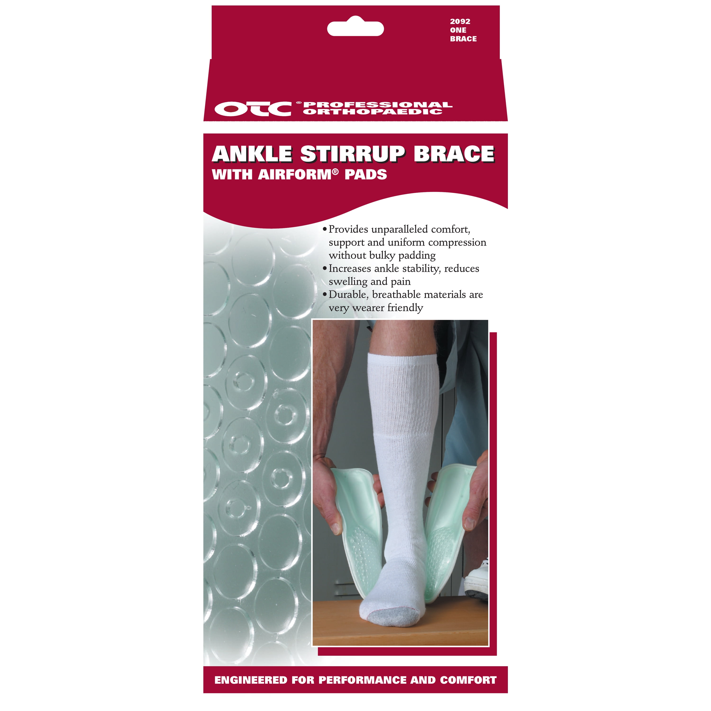 OTC Ankle Stirrup Brace with Airform Pads, Left Leg, White, Adult