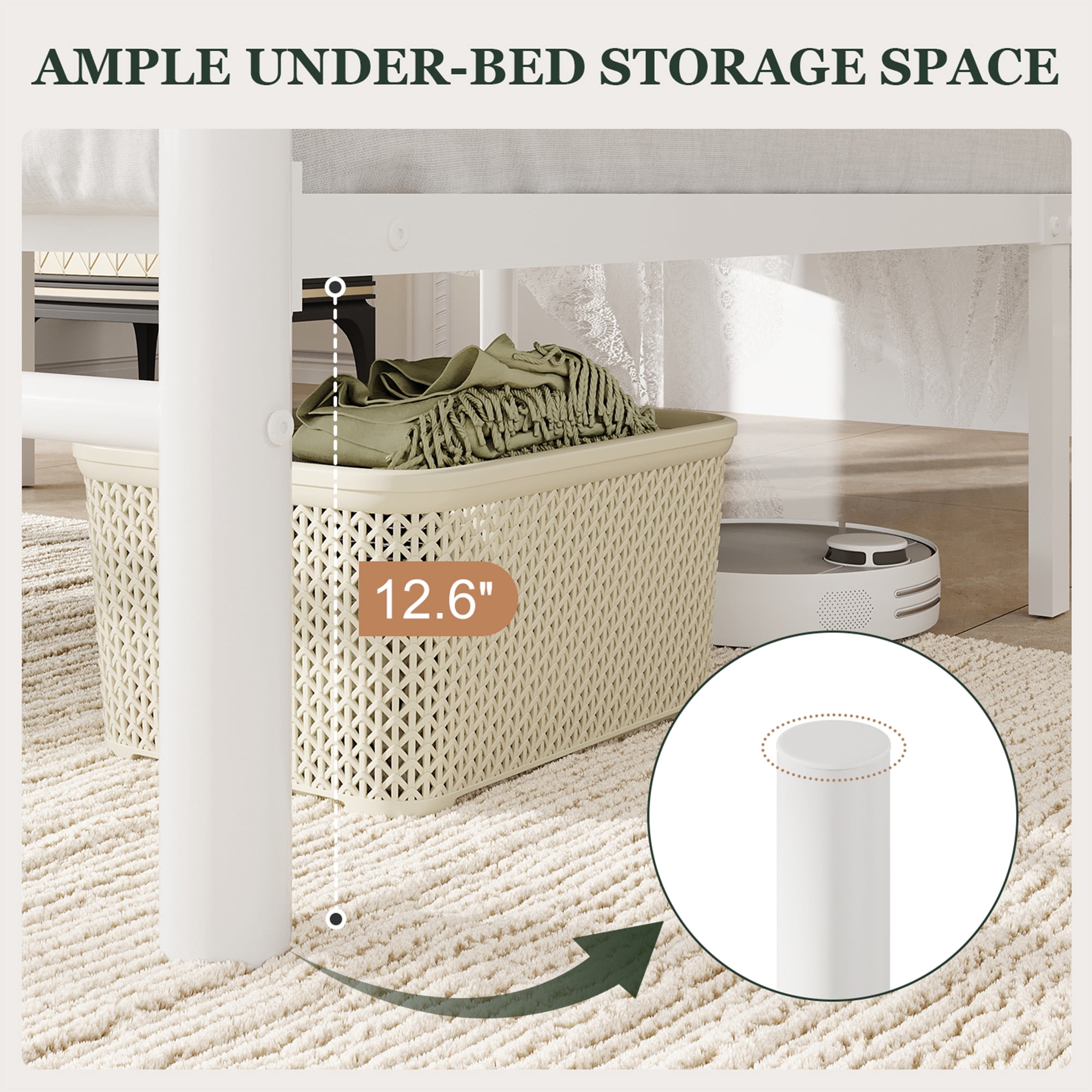 Amolife Twin Bed Frame, Metal Platform Bed with Heart-Shaped Headboard and Footboard, 12.6'' Under-Bed Storage Space, No Box Spring Needed, White