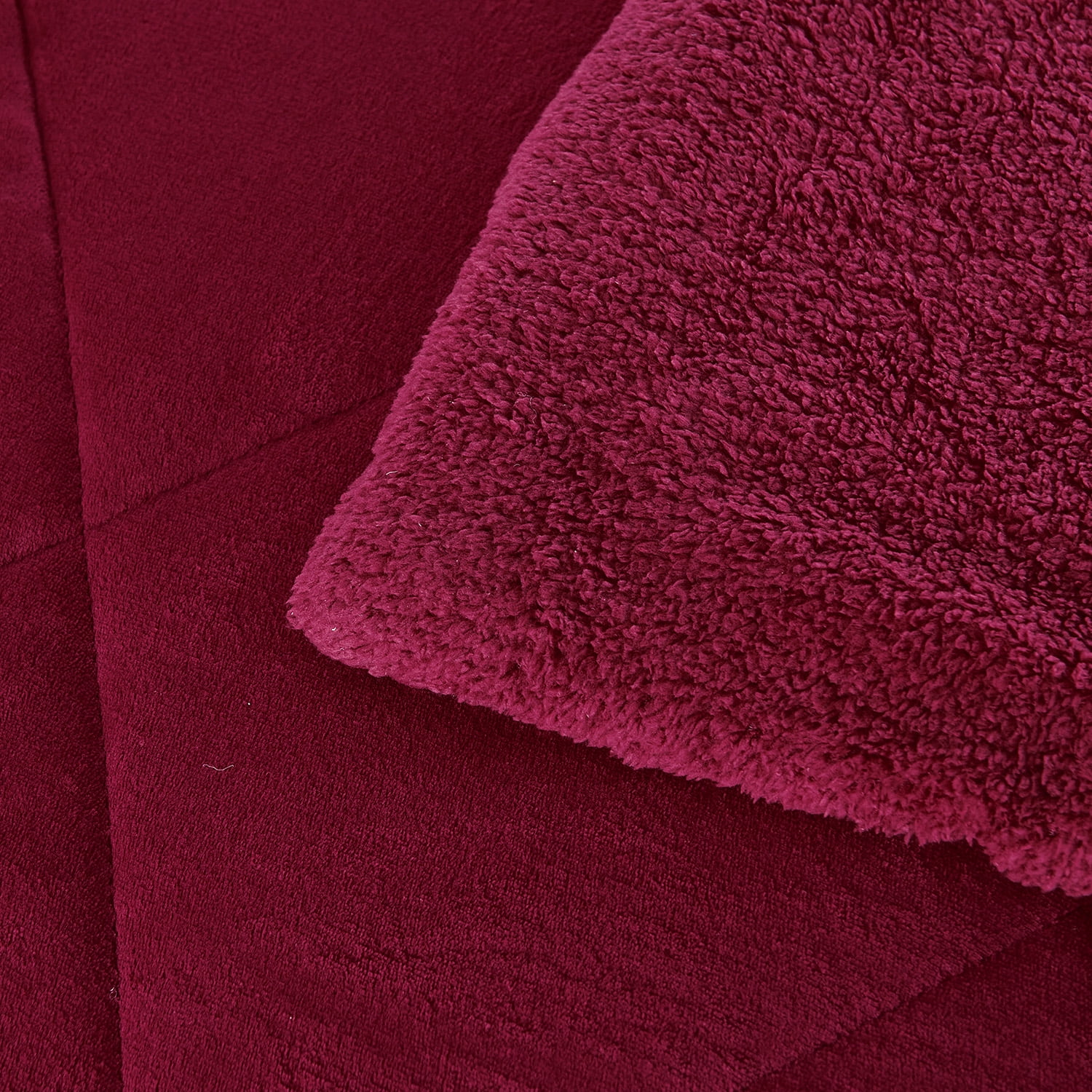JML Sherpa Fleece Borrego Blanket 3 Pieces,King 79" x 91",Thick Warm Blanket,Burgundy,6.5lb