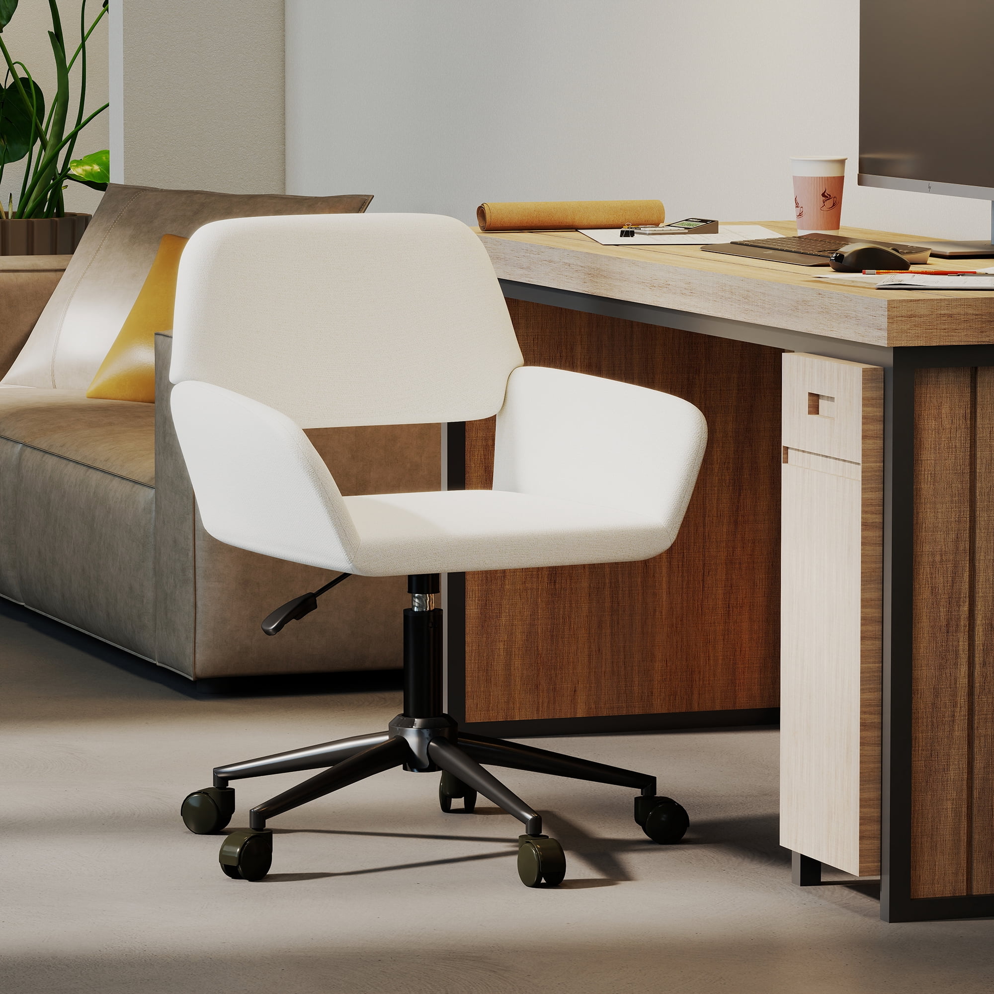 Homy Casa 1-Piece 24'' Swivel Office Chair, Adjustable Chenille Upholstered Desk Chair with Metal Base for Home Office, Vanity, Study, Beige