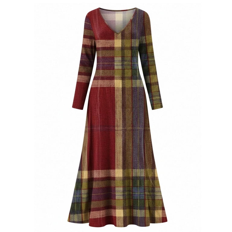 Vetsdori Womens Long Sleeve Maxi Dresses Sundress Dresses Party Muumuu Loose V-Neck,Long Graphic Dress for Junior Outfits, Women's, Size: Medium