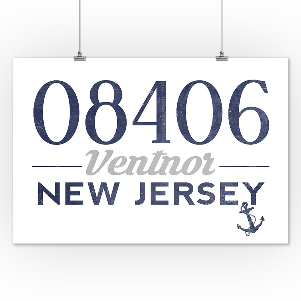 Ventnor, New Jersey 08406 Zip Code (Blue) Lantern Press Artwork
