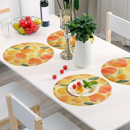 

Round Grid Placemat One Sizex4 Round Placemat PVC Plate Mat，15.4 Inch Non-Slip and Heat Resistant Table Placemat Dining Room Placemat Orange Mango