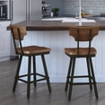 thumbnail image 3 of Home Square 2-Piece 29.25" Distressed Wood Swivel Bar Stool Set in Brown/Metal, 3 of 4