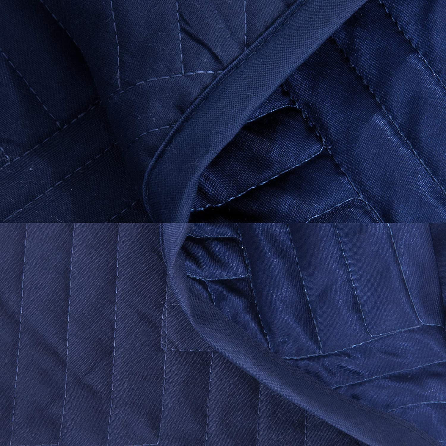 Satin Queen Quilt Coverlet Bed Set, 3 Pieces Geometric Pattern Quilted Bedspread, Navy Blue