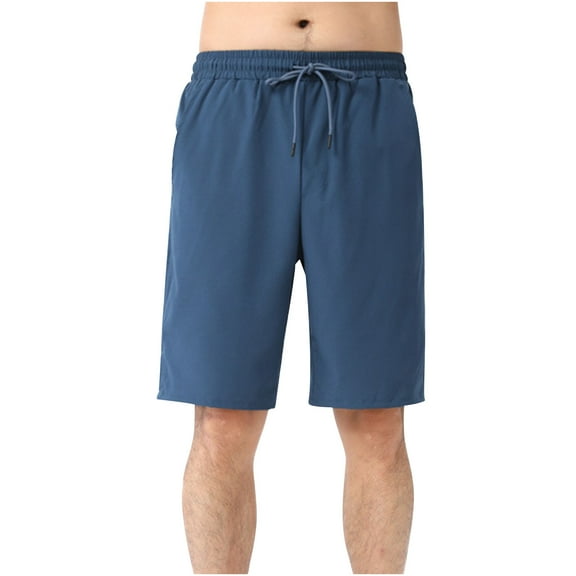 Jalioing Knee Length Casual Shorts for Men Drawstring Elastic Waist Sport Shorts Quick Dry Running Shorts with Pocket