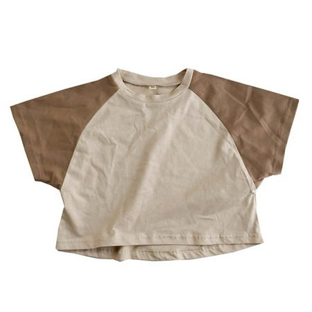 Rhuody Boy Summer Tops Summer Short Sleeve T Shirts Round Neck Kids Top Tee Toddler And Youth Playground Beach School Outfit Leisure Wear Coffee 5-6 Years