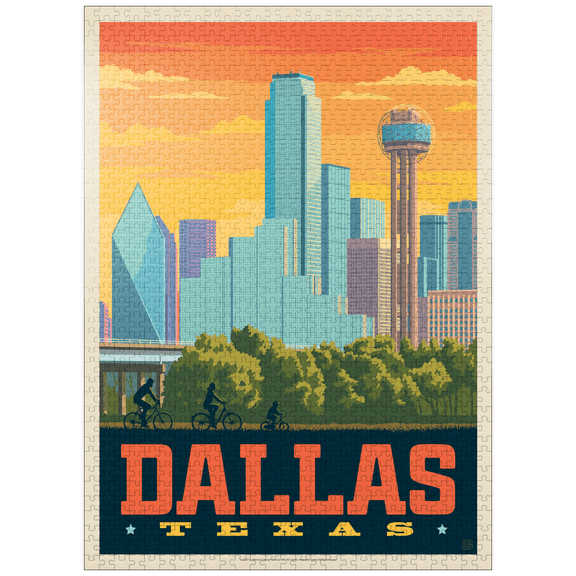 MyPuzzle - Dallas, Texas: Sunset Skyline, Vintage Poster - Premium 1000 Piece Jigsaw Puzzle for Adults