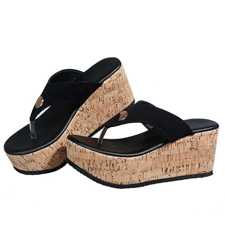 

Lyinloo Summer Solid Color Platform Women s Waterproof Stand Wedge Sandals Women s Shoes Black 36