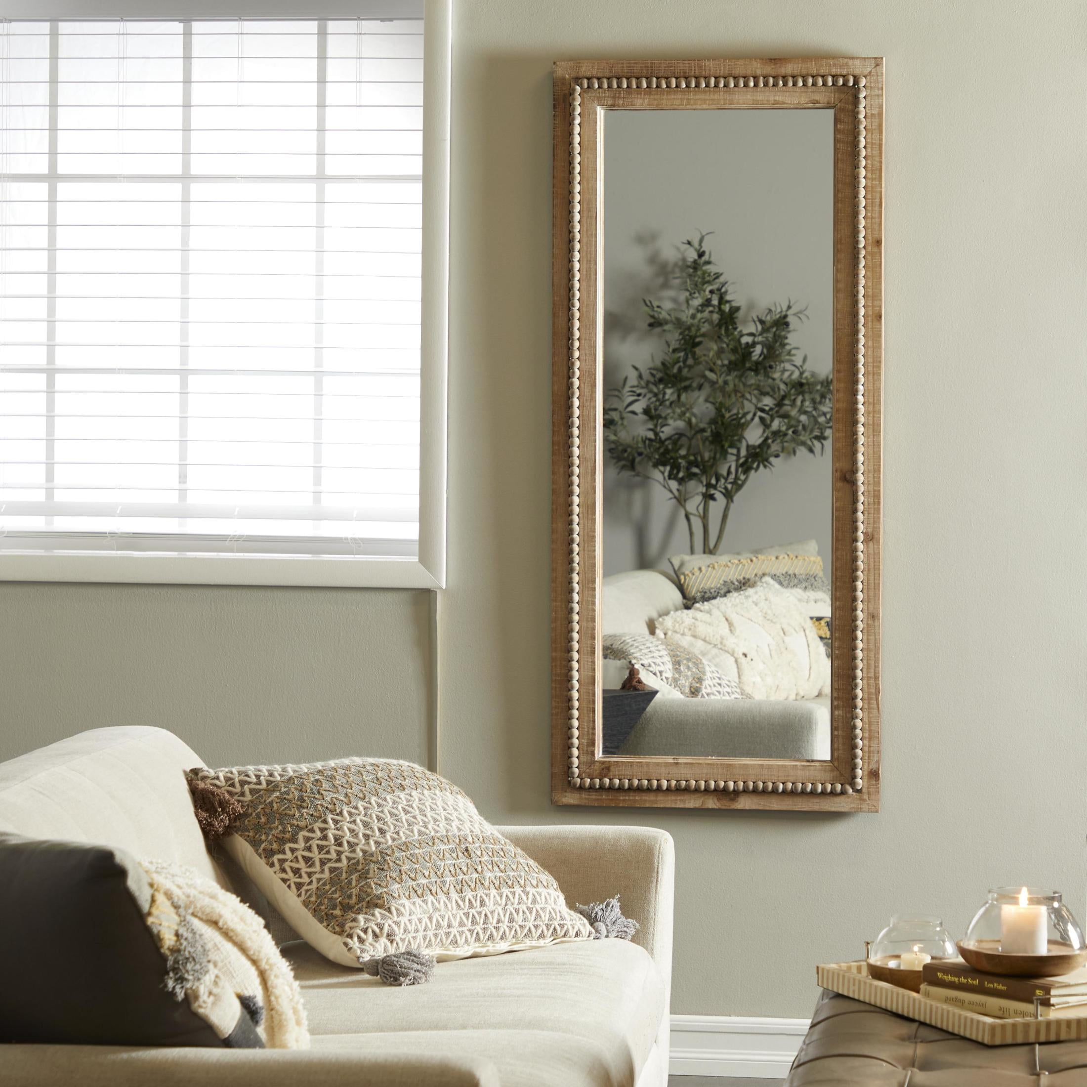 DecMode 24" x 54" Brown Washed Beaded Wall Mirror
