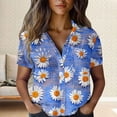 thumbnail image 2 of QIJUNTUO Short Sleeve Shirts for Somen Women Cotton Shirt Printed Fashion Down Shirts Casual Tops Short Sleeve Blouse, 2 of 4