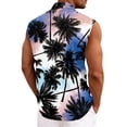 thumbnail image 6 of Men Turn Down Collar Sleeveless Hawaiian Tropical Button Down Vest Lightweight Breathable Vacation Beach Travel Tops Cyan M, 6 of 6