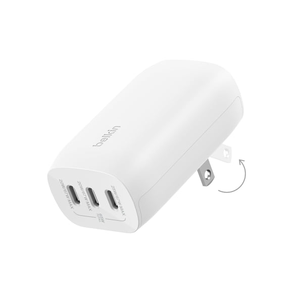 Belkin BoostCharge 3-Port USB-C Wall Charger with PPS 67W, USB-C PD 3.1 Enabled Fast Charging iPhone Charger for iPhone 16 Series, MacBook Pro, AirPods, Ga